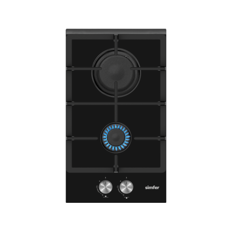 Simfer | Hob | H3.201.TGRSP | Gas on glass | Number of burners/cooking zones 2 | Rotary knobs | Black
