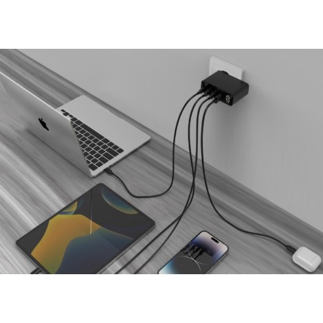 CHARGER USB 100W 4PORT GAN/TA-UC-PDQC100LCD-01-BK GEMBIRD