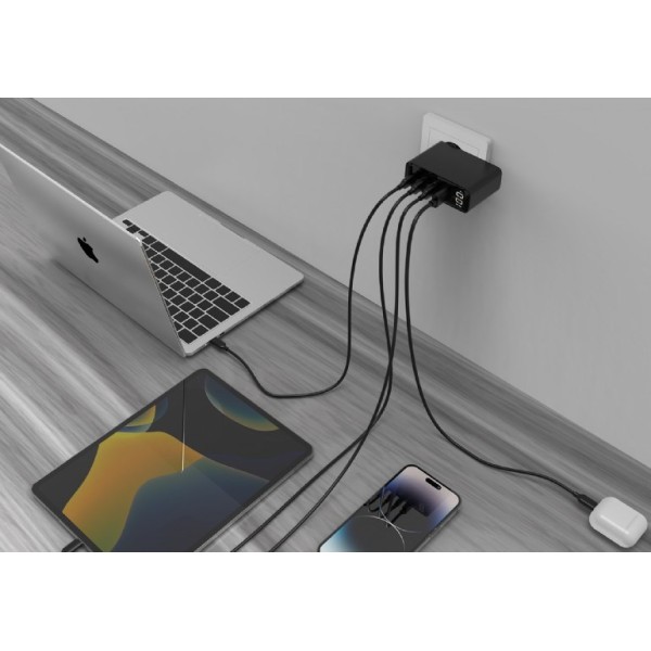 CHARGER USB 100W 4PORT GAN/TA-UC-PDQC100LCD-01-BK GEMBIRD