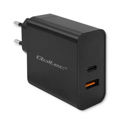 Qoltec 52380 Super Quick PD Charger | 1xUSB-C | 1xUSB | 65W | 5-20V | 1.5-3.25A | Black