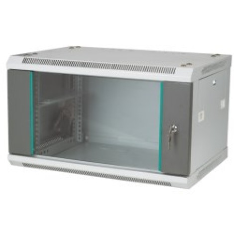 Q-LANTEC 19" 4U Wandregal 600x450, Glastür, grau