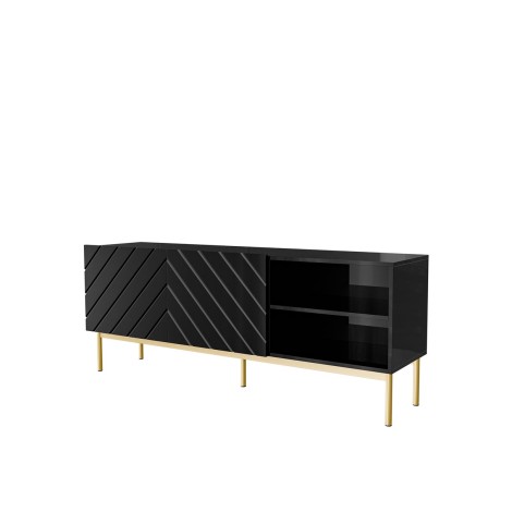 ABETO RTV cabinet on golden steel frame 150x42x60 black/gloss black