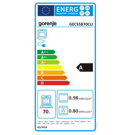Gorenje | Cooker | GECS5B70CLI | Hob type Vitroceramic | Oven type Electric | Beige | Width 50 cm | Depth 59.4 cm | 70 L