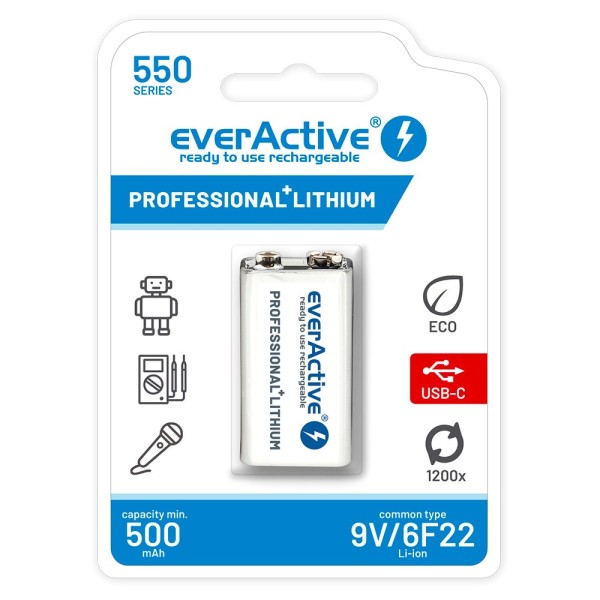 Rechargeable battery  everActive 6F22/9V Li-ion ...