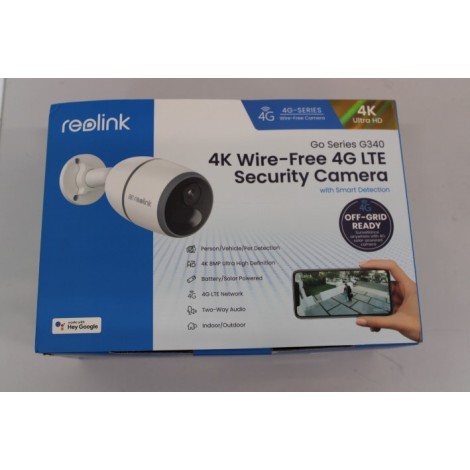 SALE OUT. Reolink Go Series G340 4K 4G LTE Wire Free Camera, White, DEMO | Reolink 4G LTE Wire Free Camera | Go Series G340 | 23 month(s) | Bullet | 8 MP | Fixed | IP65 | H.265 | Micro SD, Max. 128GB | DAMADGED PACKAGING