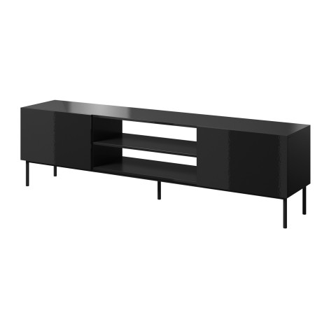 RTV SLIDE 200K cabinet on black steel frame 200x40x57 cm all in gloss black