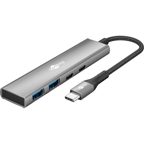 Goobay 76563 Slim 4-Port USB-Hub, USB-C™ auf USB-C™/USB-A, 5 Gbit/s, Grey