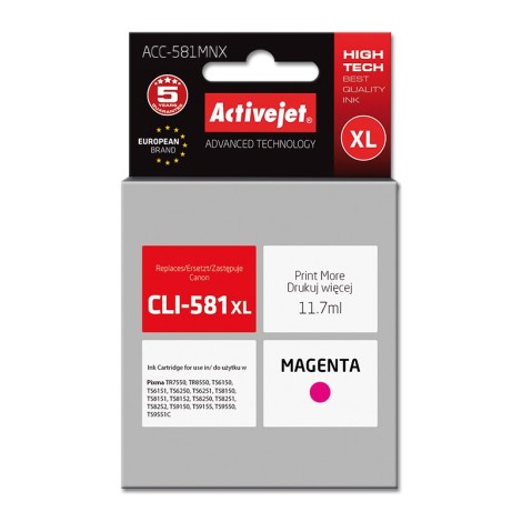 Activejet ACC-581MNX ink (replacement for Canon CLI-581XLM; Supreme; 11,70 ml; magenta)