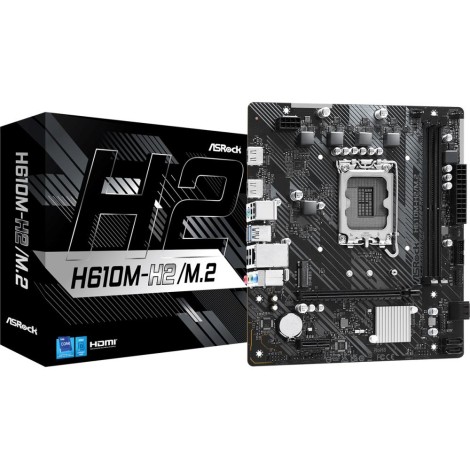 Mainboard|ASROCK|Intel H610|LGA1700|Micro-ATX|Memory DDR4|Memory slots 2|1xPCI-Express 3.0 1x|1xPCI-Express 4.0 16x|1xM.2|2xHDMI|4xUSB 2.0|2xUSB 3.2|1xPS/2|1xRJ45|3xAudio port|H610M-H2/M.2