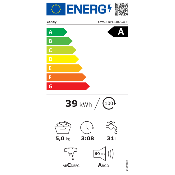 Candy CW50-BP12307GU-S Washing Machine, A, Front ...