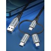 Vention USB 2.0 A Male to 3-in-1 Micro-B&USB-C&Lightning Male Cable 1M Gray Aluminum Alloy Type