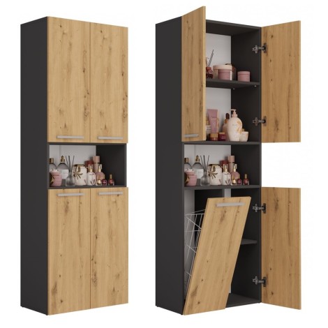 Topeshop NEL 1K DK ANT/ART KP bathroom storage cabinet Graphite, Oak