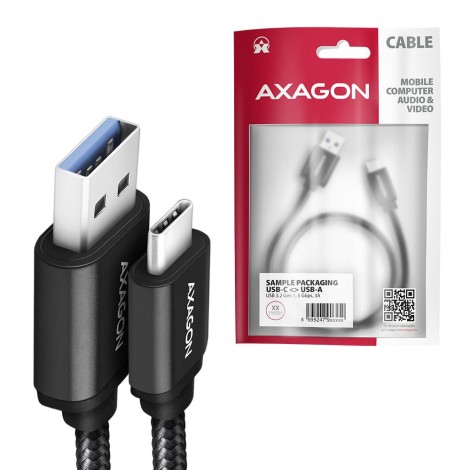 AXAGON BUCM3-AM10AB SPEED cable USB-C <-> USB-A, 1m, USB 3.2 Gen 1, 3A, ALU, braid