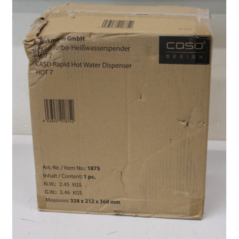 SALE OUT. Caso 01875 HOT 7 Turbo Hot water dispenser, Capacity 2.7 L, Black/Stainless Steel | Caso Turbo Hot Water Dispenser | Hot 7 | Water Dispenser | 2200-2600 W | 2.7 L | Plastic/Stainless Steel | Black/Stainless Steel | DAMAGED PACKAGING