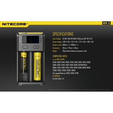 BATTERY CHARGER 2-SLOT/INTELLICHARGER NEW I2 NITECORE