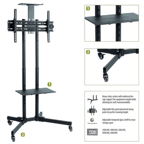 Sunne | Floor stand | S112 multifunctional Mobile TV cart | Tilt | 37-70 