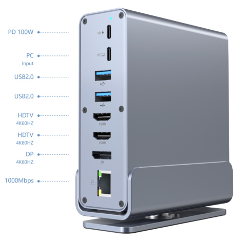 Gembird A-CF-COMBO15-01 USB Type-CF 15-in-1 multi-port adapter (USB hub AF-ports v.2x2 + v.3x3, Type-CF + HDMIx2 + DisplayPort + PD + card reader + GigaLAN + 3.5 mm audio), grey
