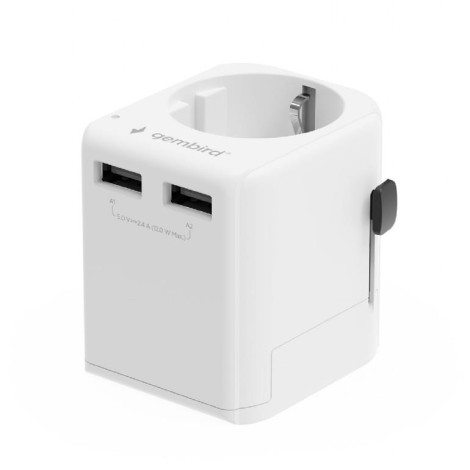 Gembird TPA-EU2A12-01-W EU to Universal travel power adapter, 12W, white | Gembird