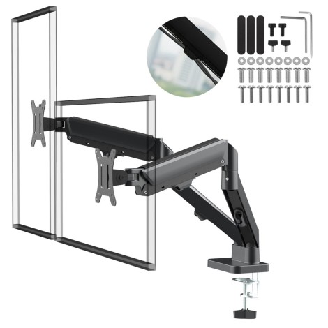 Maclean 2 monitor mount, gas spring, 17"-32", 2-10kg, black, MC-134