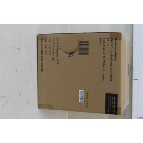 SALE OUT. Caso 01875 HOT 7 Turbo Hot water dispenser, Capacity 2.7 L, Black/Stainless Steel | Caso Turbo Hot Water Dispenser | Hot 7 | Water Dispenser | 2200-2600 W | 2.7 L | Plastic/Stainless Steel | Black/Stainless Steel | DAMAGED PACKAGING