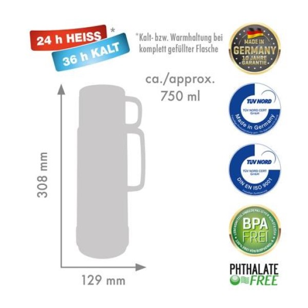ROTPUNKT Glass thermos, capacity 0.750 l, ...