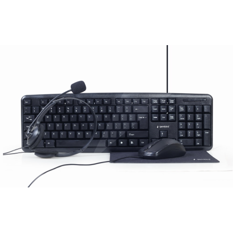 Gembird | 4-in-1 Multimedia office set | KBS-UO4-01 | Keyboard, Mouse, Pad and Headset Set | Wired | Mouse included | US | Black | 630 g