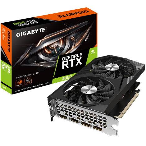 Graphics Card|GIGABYTE|NVIDIA GeForce RTX 3050|8 GB|GDDR6|128 bit|PCIE 4.0 16x|Memory 14000 MHz|2xHDMI|2xDisplayPort|GV-N3050WF2OCV2-8GD