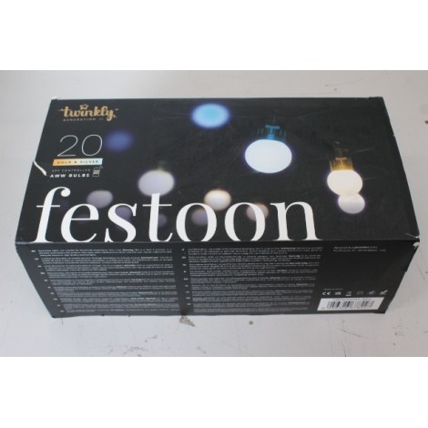 SALE OUT. Twinkly Festoon Smart LED Lights 20 AWW (Gold+Silver) G45 bulbs, 10m|Twinkly REFURBISHED, NO MANUAL, DIRTY, 3 MONTHS WARRANTY