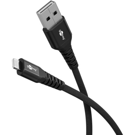 Goobay Lightning USB-A Supersoft Textile Cable with Metal Plugs, 2 m, black