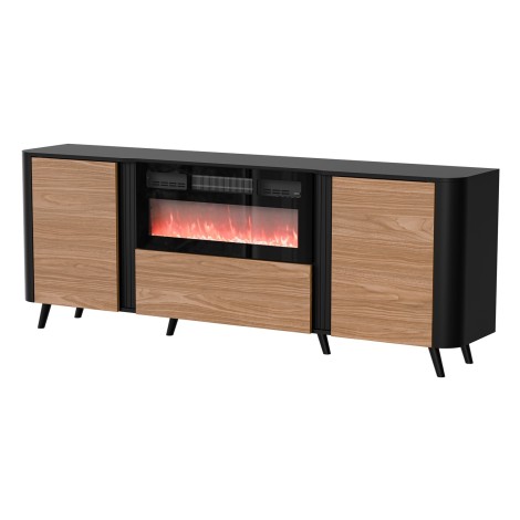 Cama Volare chest of drawers 200 x 39 x 75 cm black/walnut + fireplace