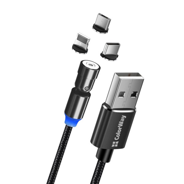 ColorWay Cable 3in1 (Lightning+MicroUSB+Type-C) Magnetic Rotation ...