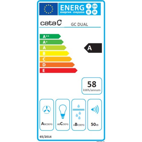 CATA | Hood | GC DUAL A 45 XGWH | Canopy | Energy efficiency class A | Width 45 cm | 820 m³/h | Touch control | LED | White glass