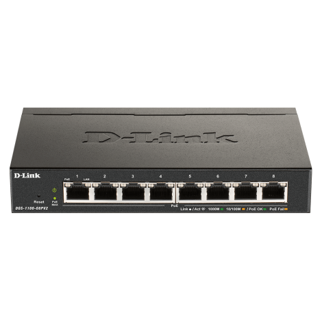 D-Link | 8-Port Gigabit PoE Smart Managed Switch | DGS-1100-08PV2 | Web managed | Desktop | Power supply type External