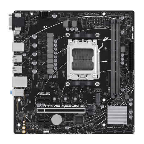 Asus | PRIME A620M-E | Processor family AMD | Processor socket AM5 | DDR5 DIMM | Memory slots 2 | Supported hard disk drive interfaces SATA, M.2 | Number of SATA connectors 4 | Chipset AMD A620 | Micro-ATX