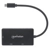 Manhattan USB-C Dock/Hub, Ports (x3): DVI-I, HDMI and VGA Ports, Note: Only One Port can be used at a time, External Power Supply Not Needed, Universal for all devices, Cable 10cm, Black, Three Year Warranty