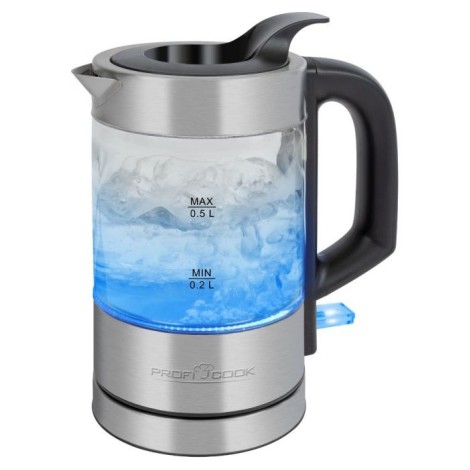 ProfiCook PC-WKS 1228 G electric kettle 0.5 L 1100 W Stainless steel, Transparent