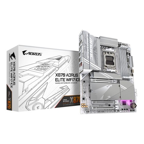 GIGABYTE X870 AORUS ELITE WIFI7 ICE Motherboard - Supports AMD Ryzen 9000 CPUs, 16+2+2 Phases Digital VRM, up to 8200MHz DDR5 (OC), 3xPCIe 5.0 + 1xPCIe 4.0, Wi-Fi 7, 2.5GbE LAN, USB 4