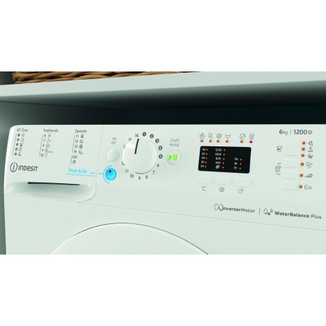INDESIT | Washing machine | BWSA 61294 W EU N | Energy efficiency class C | Front loading | Washing capacity 6 kg | 1151 RPM | Depth 42.5 cm | Width 59.5 cm | Display | Big Digit | White