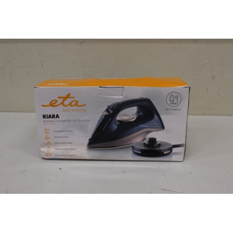 SALE OUT. ETA ETA127690000 Kiara Iron, Ceramic, 2200 W, Water tank 220 ml, Black | ETA | Iron | Kiara ETA127690000 | Cordless Steam Iron | 2200 W | Water tank capacity 220 ml | Continuous steam 40 g/min | Steam boost performance 90 g/min | Black | DAMAGED