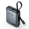 Powerbank Vention 10000mAh 35W PD z wbudowanym kablem USB-C szary