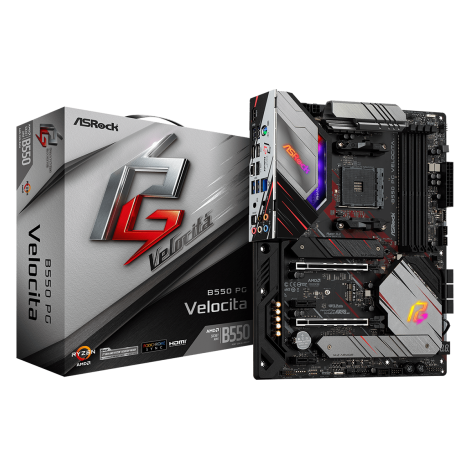 ASRock | B550 PG Velocita | Processor family AMD | Processor socket AM4 | DDR4 DIMM | Memory slots 4 | Supported hard disk drive interfaces SATA3, M.2 | Number of SATA connectors 6 | Chipset AMD B550 | ATX