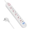 Maclean power strip, 5 socket extension + 3xUSB, 110-240V AC 50/60Hz, 2.1A max 2500W, 1.5m, white, MCE395 W