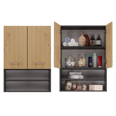 Topeshop POLA MINI DK ANT/ART bathroom storage cabinet Graphite, Oak