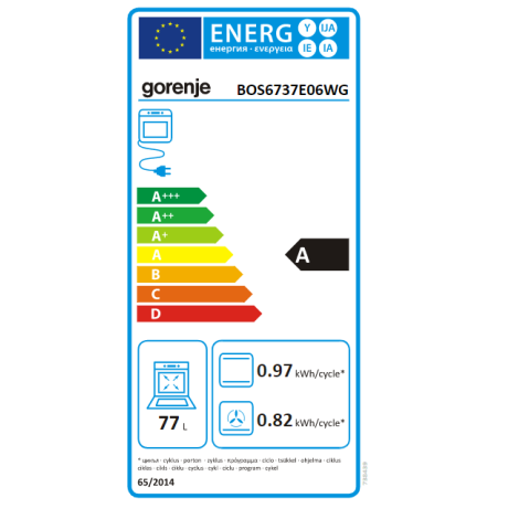Gorenje | Oven | BOS6737E06WG | 77 L | Multifunctional | EcoClean | Mechanical control | Steam function | Height 59.5 cm | Width 59.5 cm | White