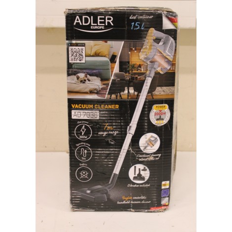 SALE OUT. | Adler | Vacuum Cleaner | AD 7036 | Corded operating | Handstick and Handheld | 800 W | - V | Operating radius 7 m | Yellow/Grey | Warranty 24 month(s) | DAMAGED PACKAGING