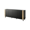 FARO chest of drawers 200x42x82 matte black + oak craft