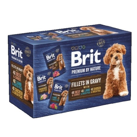 BRIT Premium by nature Dog Filets in gravy Chicken, lamb and beef - wet dog food - 12x85g
