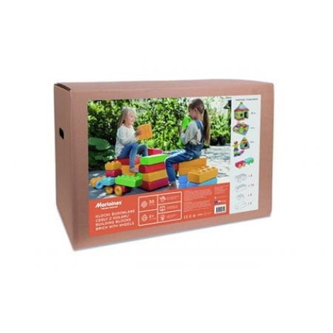 Marioinex ‘brick’ building blocks + 2 wheels, 30 pieces