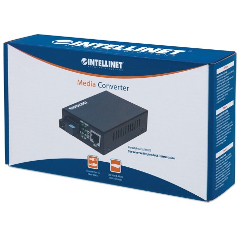 Intellinet Gigabit Ethernet to SFP Media Converter, 10/100/1000Base-Tx to SFP slot, empty (Euro 2-pin plug)