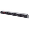 Intellinet 19" 1U Rackmount 8-Way Power Strip - German Type, With On/Off Switch and Overload Protection, 3m Power Cord (Euro 2-pin plug)